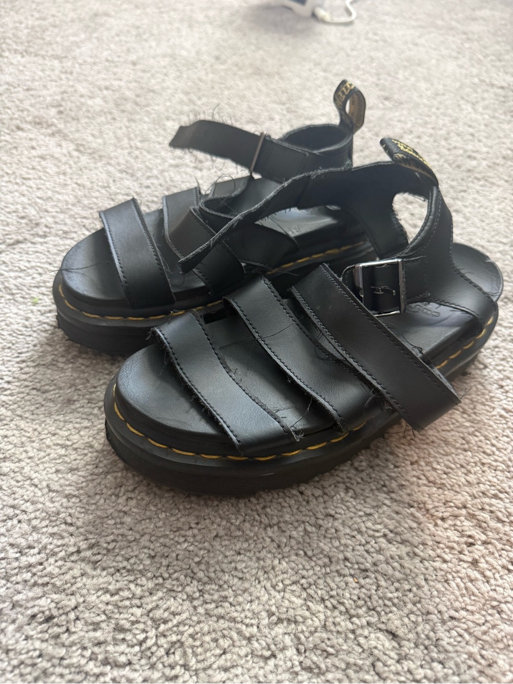 Dr. Martens Black Sandal with Yellow Stitching